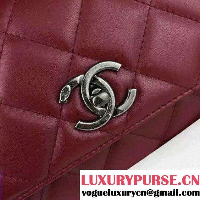 Chanel Red Calfskin Flap Bag Embellished With Chain Metallic Plate Fall-Winter 2015 (2A058-102803 )