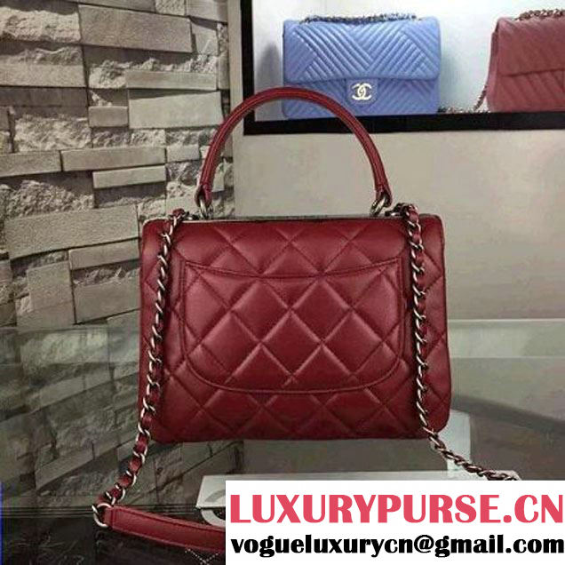 Chanel Red Calfskin Flap Bag Embellished With Chain Metallic Plate Fall-Winter 2015 (2A058-102803 )