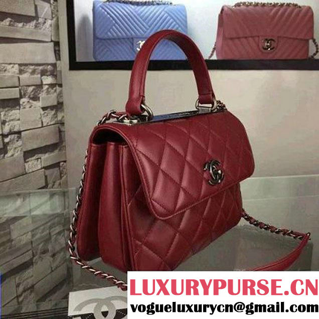 Chanel Red Calfskin Flap Bag Embellished With Chain Metallic Plate Fall-Winter 2015 (2A058-102803 )