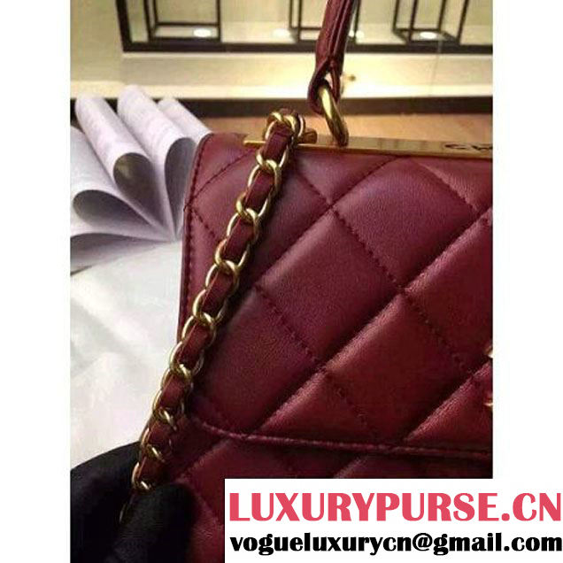 Chanel Burgundy Calfskin Flap Bag Embellished With Chain Metallic Plate Fall-Winter 2015 (2A058-102804 )