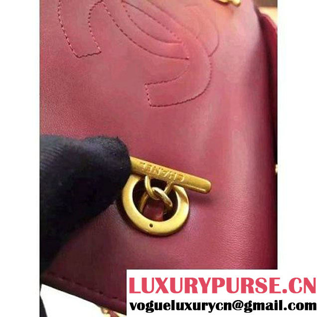 Chanel Burgundy Calfskin Flap Bag Embellished With Chain Metallic Plate Fall-Winter 2015 (2A058-102804 )