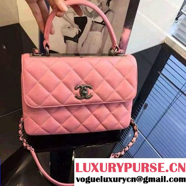 Chanel Pink Calfskin Flap Bag Embellished With Chain Metallic Plate Fall-Winter 2015 (2A046-102805 )