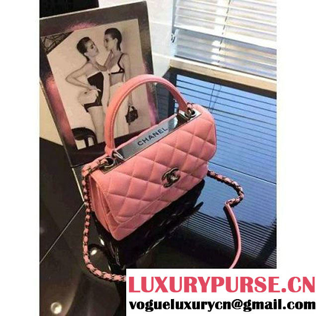 Chanel Pink Calfskin Flap Bag Embellished With Chain Metallic Plate Fall-Winter 2015 (2A046-102805 )