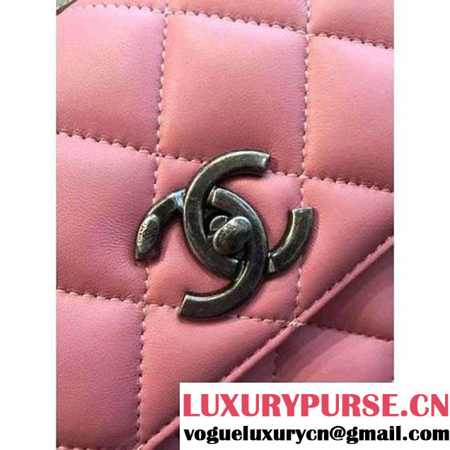 Chanel Pink Calfskin Flap Bag Embellished With Chain Metallic Plate Fall-Winter 2015 (2A046-102805 )