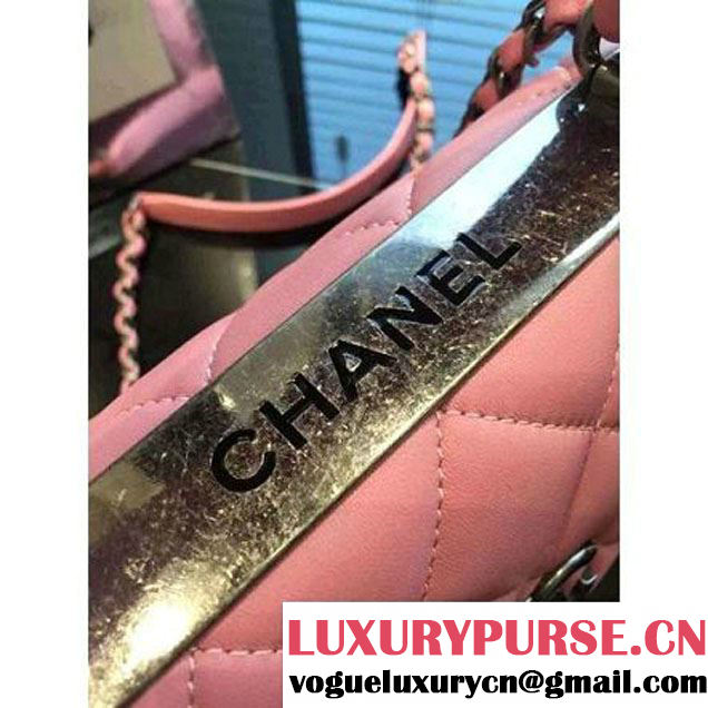 Chanel Pink Calfskin Flap Bag Embellished With Chain Metallic Plate Fall-Winter 2015 (2A046-102805 )