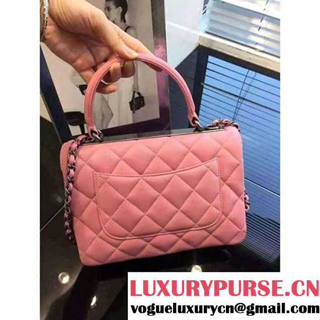 Chanel Pink Calfskin Flap Bag Embellished With Chain Metallic Plate Fall-Winter 2015 (2A046-102805 )