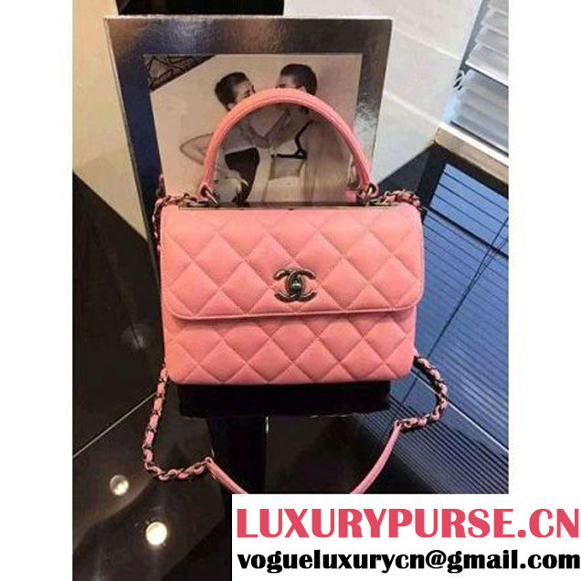 Chanel Pink Calfskin Flap Bag Embellished With Chain Metallic Plate Fall-Winter 2015 (2A046-102805 )