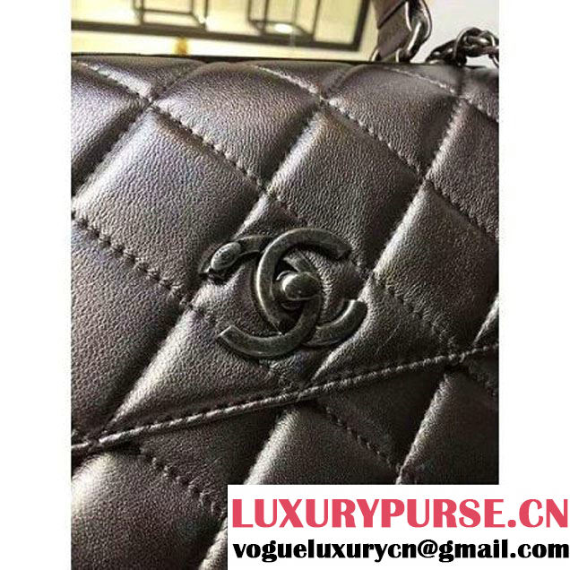 Chanel Silver Calfskin Flap Bag Embellished With Chain Metallic Plate Fall-Winter 2015 (2A136-102907 )