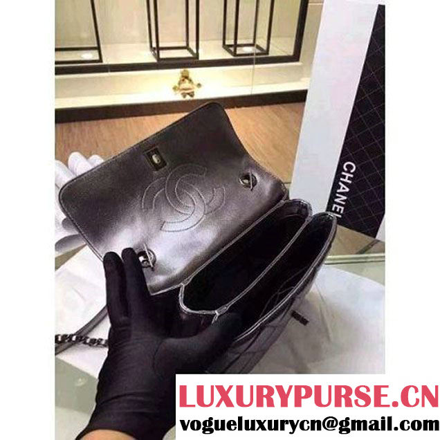 Chanel Silver Calfskin Flap Bag Embellished With Chain Metallic Plate Fall-Winter 2015 (2A136-102907 )