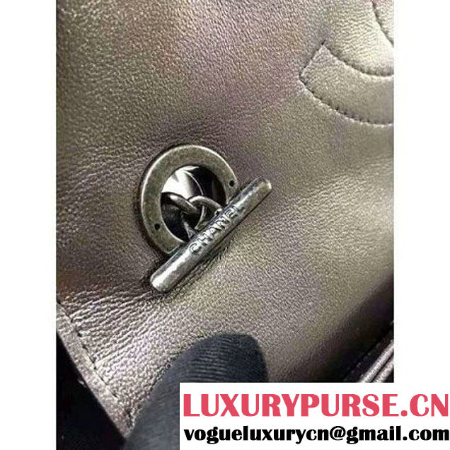 Chanel Silver Calfskin Flap Bag Embellished With Chain Metallic Plate Fall-Winter 2015 (2A136-102907 )