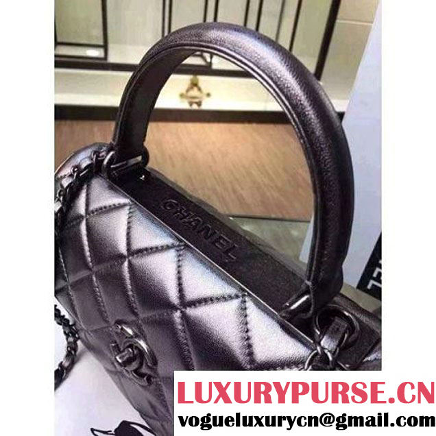 Chanel Silver Calfskin Flap Bag Embellished With Chain Metallic Plate Fall-Winter 2015 (2A136-102907 )