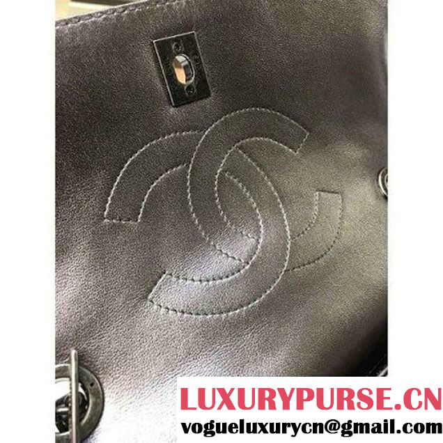 Chanel Silver Calfskin Flap Bag Embellished With Chain Metallic Plate Fall-Winter 2015 (2A136-102907 )