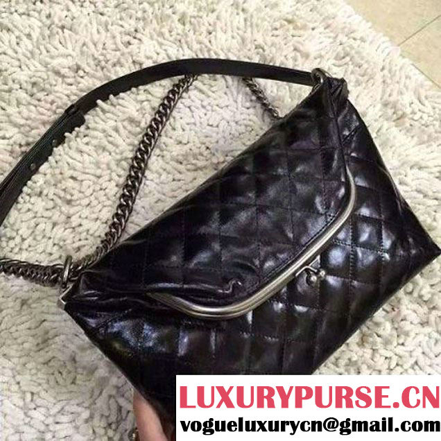 Chanel Small Calfskin Flap Bag Embellished With A Tabatiere Clasp Black Fall-Winter 2015 (2A057-110409 )