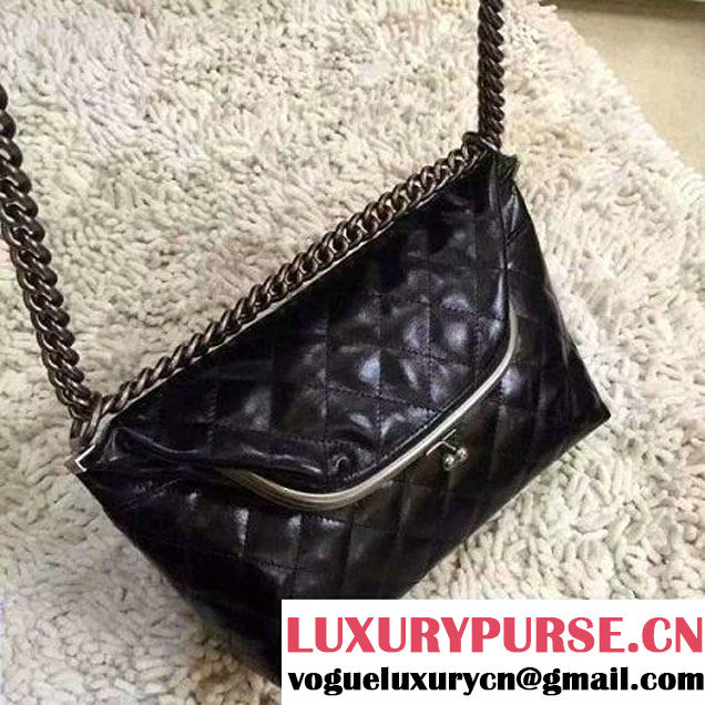 Chanel Small Calfskin Flap Bag Embellished With A Tabatiere Clasp Black Fall-Winter 2015 (2A057-110409 )