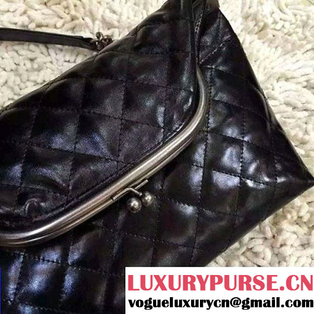Chanel Small Calfskin Flap Bag Embellished With A Tabatiere Clasp Black Fall-Winter 2015 (2A057-110409 )