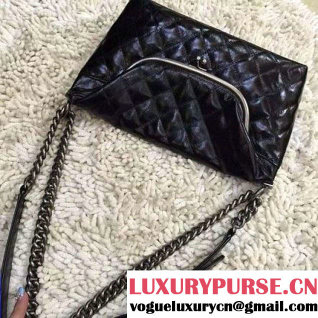 Chanel Small Calfskin Flap Bag Embellished With A Tabatiere Clasp Black Fall-Winter 2015 (2A057-110409 )