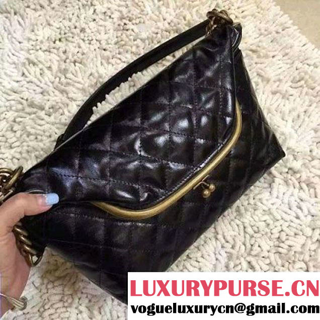 Chanel Small Calfskin Flap Bag Embellished With A Tabatiere Clasp Black Fall-Winter 2015 (2A057-110410 )