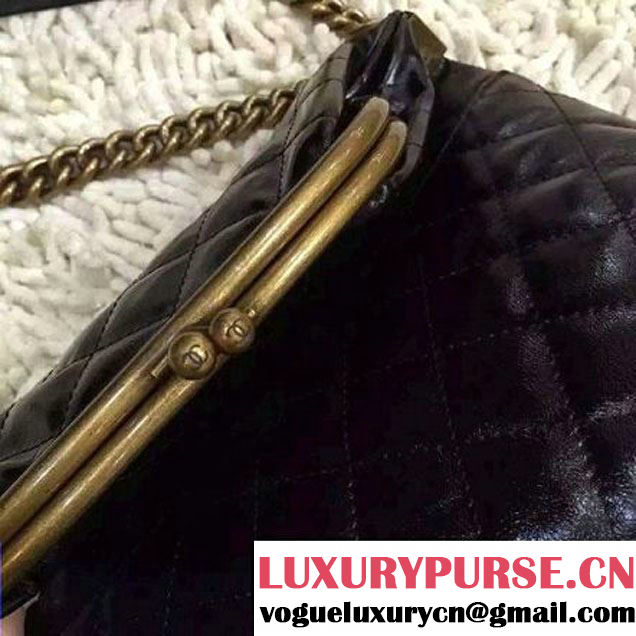 Chanel Small Calfskin Flap Bag Embellished With A Tabatiere Clasp Black Fall-Winter 2015 (2A057-110410 )