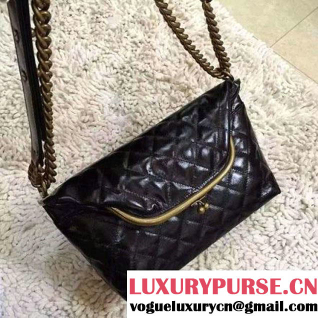 Chanel Small Calfskin Flap Bag Embellished With A Tabatiere Clasp Black Fall-Winter 2015 (2A057-110410 )