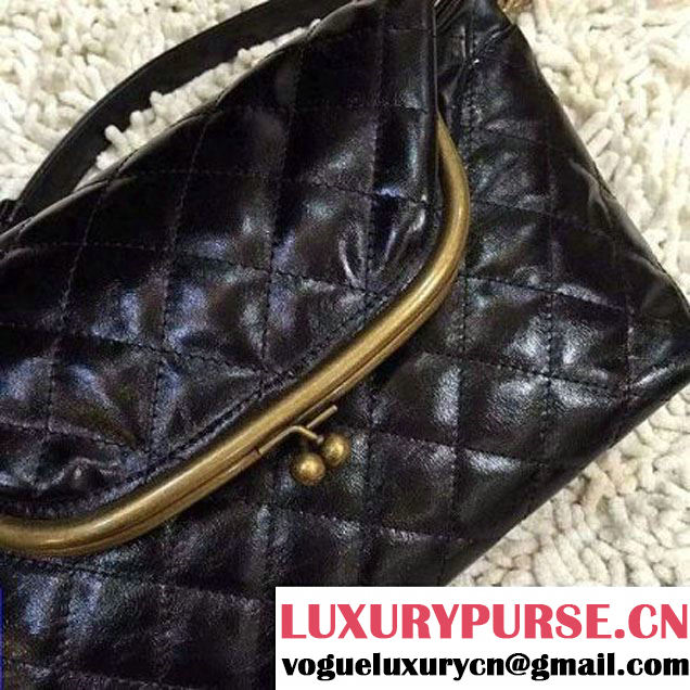 Chanel Small Calfskin Flap Bag Embellished With A Tabatiere Clasp Black Fall-Winter 2015 (2A057-110410 )