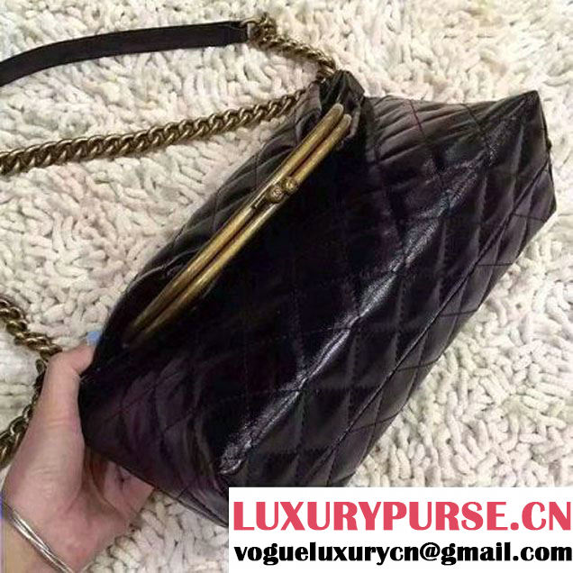 Chanel Small Calfskin Flap Bag Embellished With A Tabatiere Clasp Black Fall-Winter 2015 (2A057-110410 )