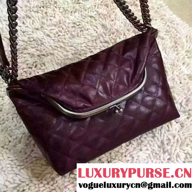 Chanel Small Calfskin Flap Bag Embellished With A Tabatiere Clasp Burgundy Fall-Winter 2015 (2A057-110411 )