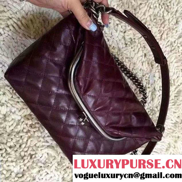 Chanel Small Calfskin Flap Bag Embellished With A Tabatiere Clasp Burgundy Fall-Winter 2015 (2A057-110411 )