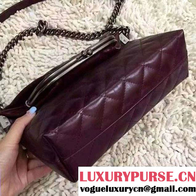 Chanel Small Calfskin Flap Bag Embellished With A Tabatiere Clasp Burgundy Fall-Winter 2015 (2A057-110411 )