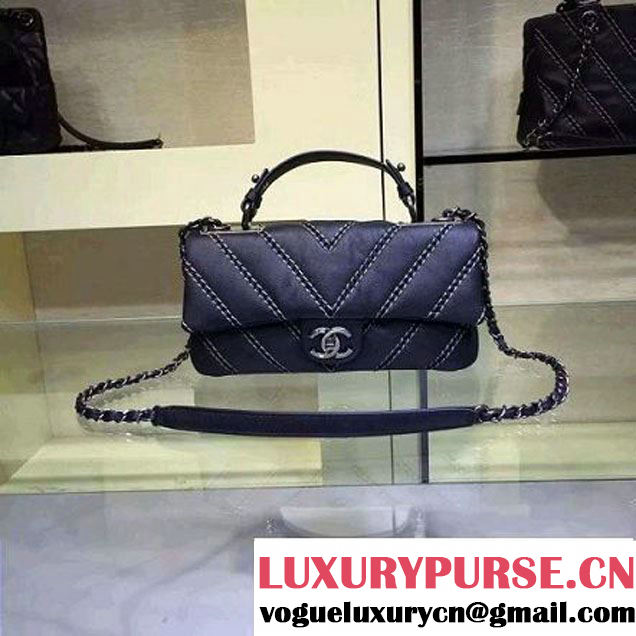 Chanel Leather Chevron Stitch Shoulder Flap Bag In Black 2015/2016 (2A143-111601 )