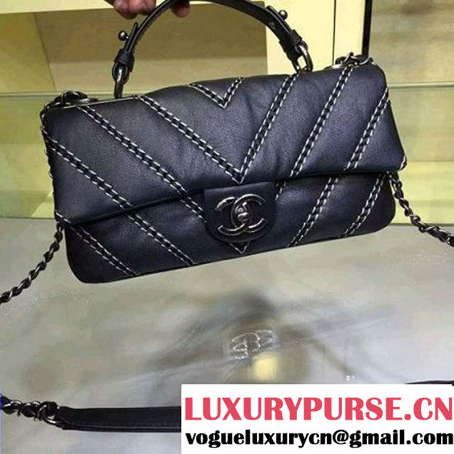 Chanel Leather Chevron Stitch Shoulder Flap Bag In Black 2015/2016 (2A143-111601 )