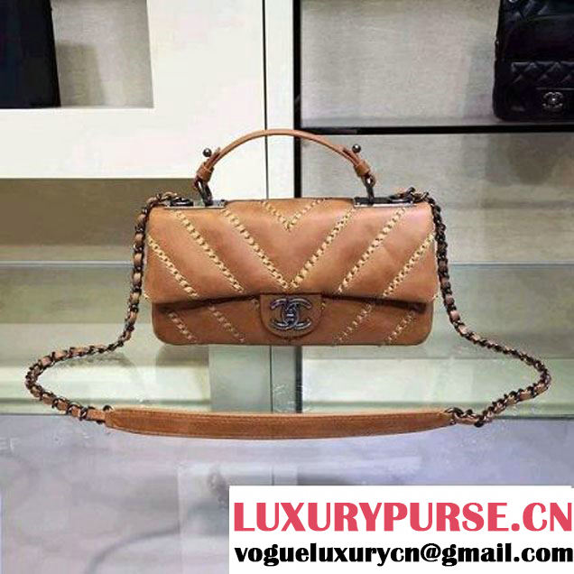 Chanel Leather Chevron Stitch Shoulder Flap Bag In Apricot 2015/2016 (2A143-111602 )