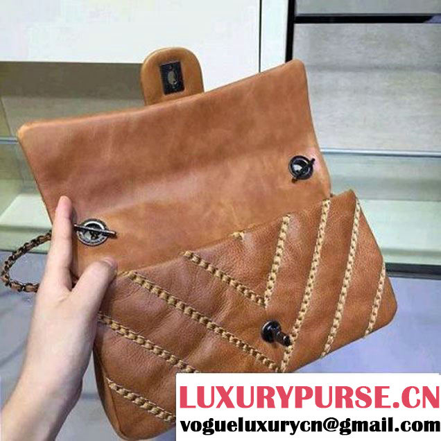 Chanel Leather Chevron Stitch Shoulder Flap Bag In Apricot 2015/2016 (2A143-111602 )