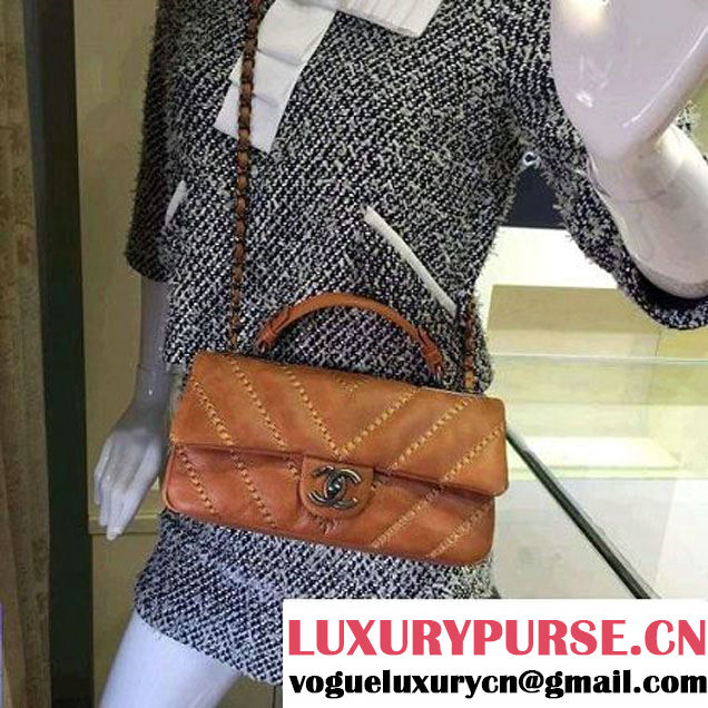 Chanel Leather Chevron Stitch Shoulder Flap Bag In Apricot 2015/2016 (2A143-111602 )