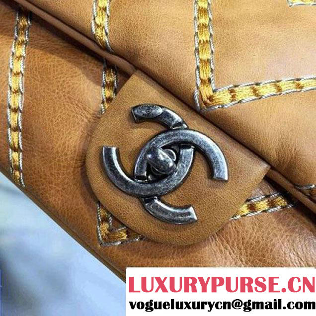Chanel Leather Chevron Stitch Shoulder Flap Bag In Apricot 2015/2016 (2A143-111602 )
