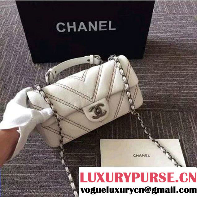 Chanel Leather Chevron Stitch Shoulder Flap Bag In White 2015/2016 (2A143-111603 )