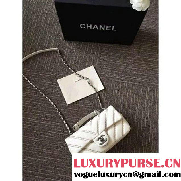 Chanel Leather Chevron Stitch Shoulder Flap Bag In White 2015/2016 (2A143-111603 )