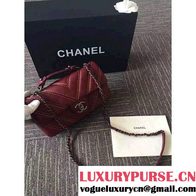 Chanel Leather Chevron Stitch Shoulder Flap Bag In Red 2015/2016 (2A143-111604 )