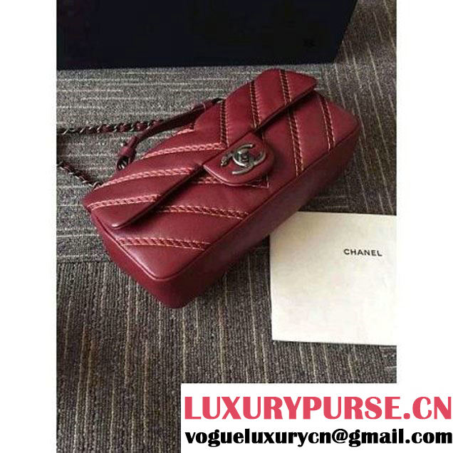 Chanel Leather Chevron Stitch Shoulder Flap Bag In Red 2015/2016 (2A143-111604 )