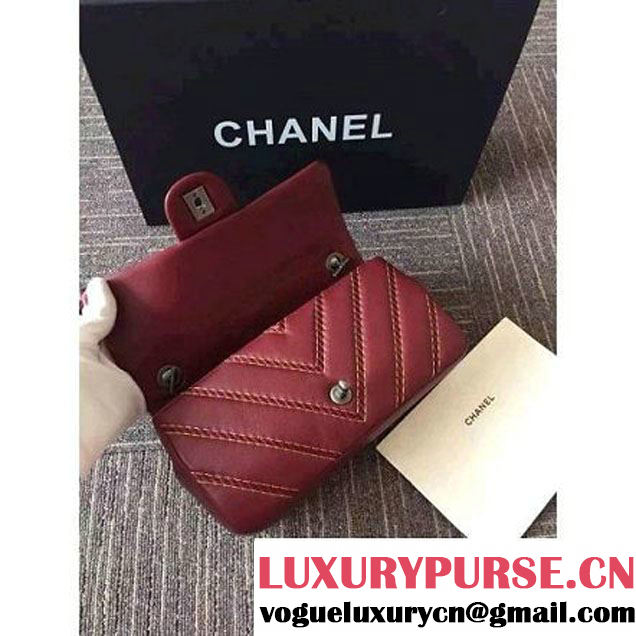 Chanel Leather Chevron Stitch Shoulder Flap Bag In Red 2015/2016 (2A143-111604 )