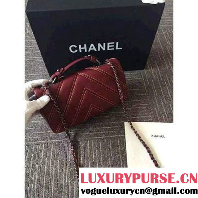 Chanel Leather Chevron Stitch Shoulder Flap Bag In Red 2015/2016 (2A143-111604 )