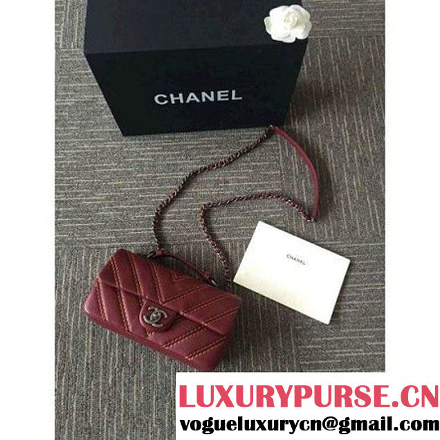 Chanel Leather Chevron Stitch Shoulder Flap Bag In Red 2015/2016 (2A143-111604 )