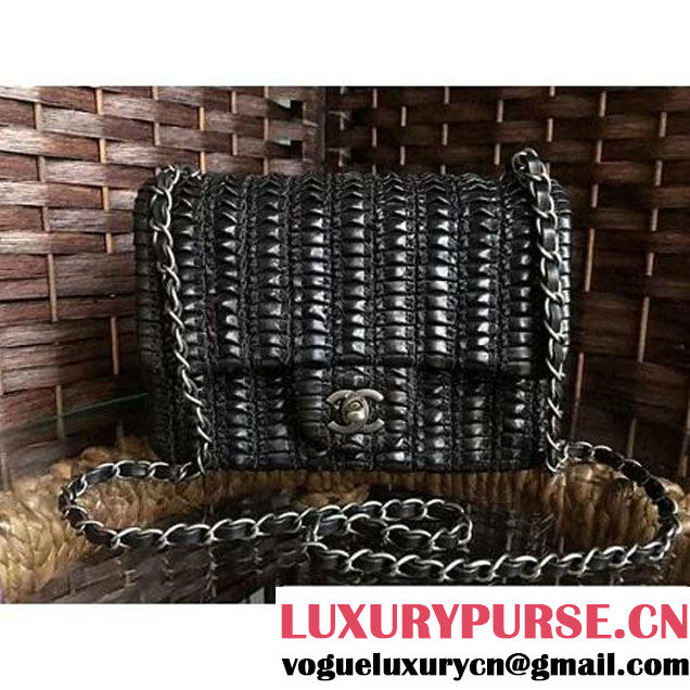 Chanel Black Crochet Embroidered Lambskin Small Flap Bag Cruise 2016 (1a086-112541 )