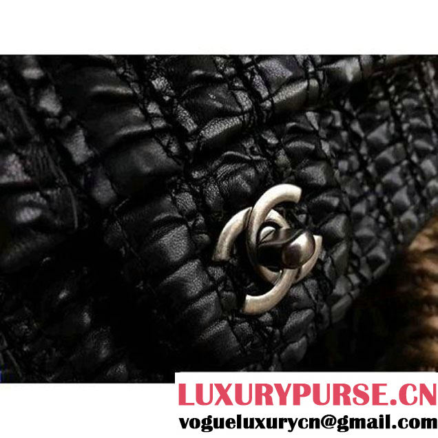 Chanel Black Crochet Embroidered Lambskin Small Flap Bag Cruise 2016 (1a086-112541 )