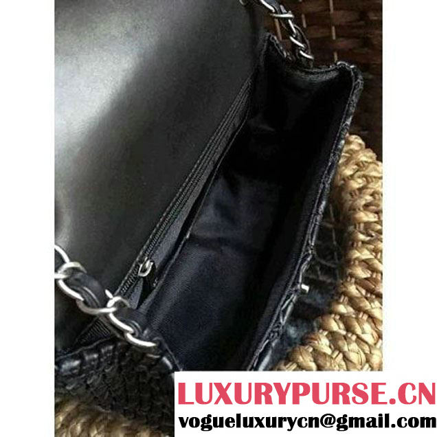 Chanel Black Crochet Embroidered Lambskin Small Flap Bag Cruise 2016 (1a086-112541 )