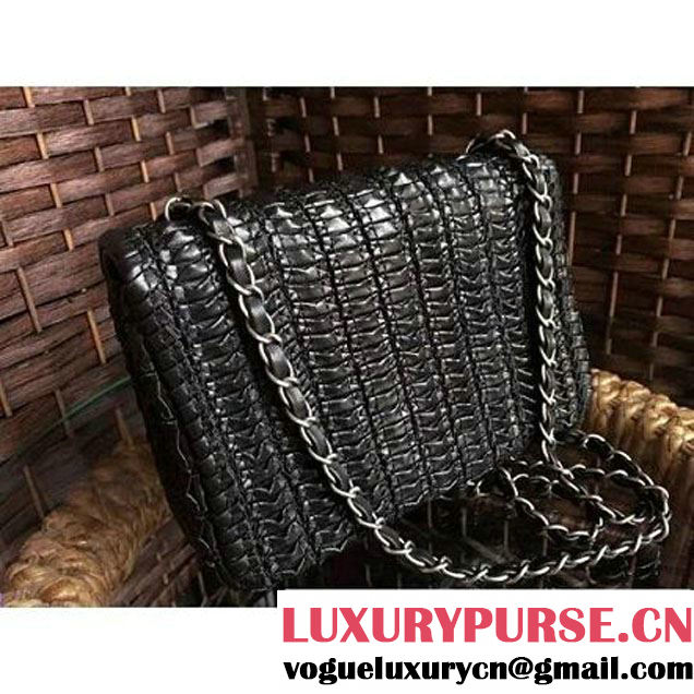 Chanel Black Crochet Embroidered Lambskin Small Flap Bag Cruise 2016 (1a086-112541 )