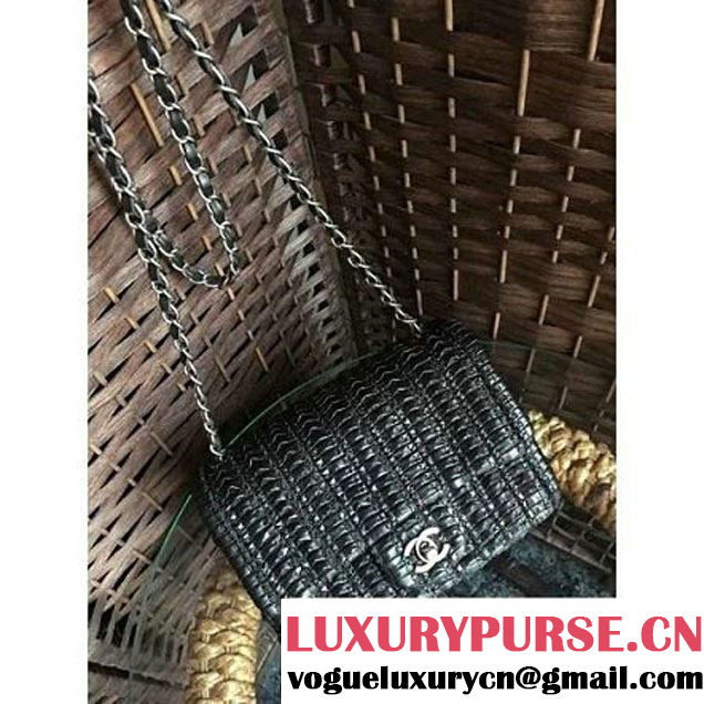 Chanel Black Crochet Embroidered Lambskin Small Flap Bag Cruise 2016 (1a086-112541 )