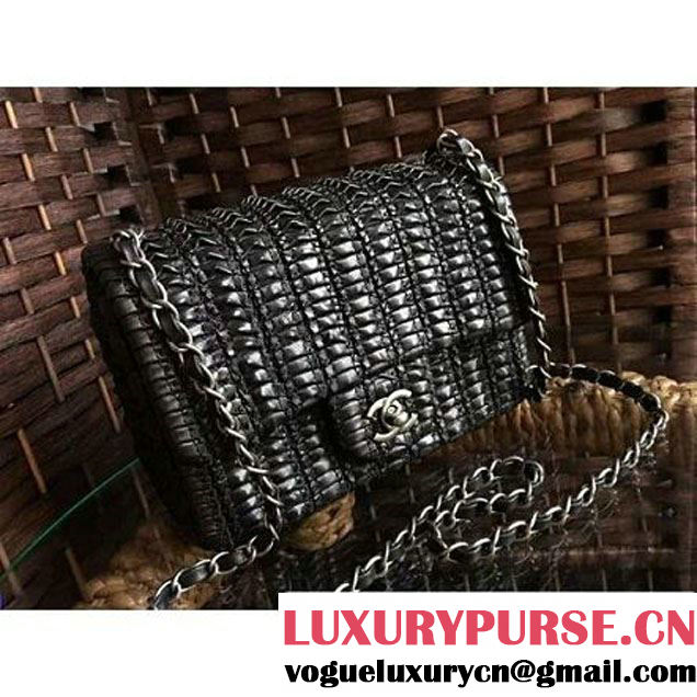 Chanel Black Crochet Embroidered Lambskin Small Flap Bag Cruise 2016 (1a086-112541 )