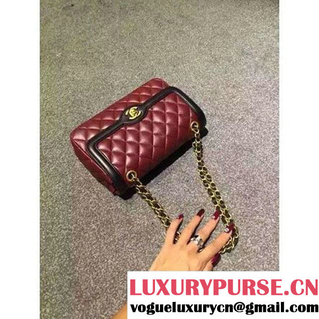 Chanel Two-tone Lambskin Flap Bag Burgundy Cruise 2016 (2A057-112619 )