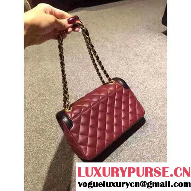 Chanel Two-tone Lambskin Flap Bag Burgundy Cruise 2016 (2A057-112619 )