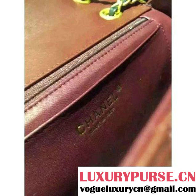 Chanel Two-tone Lambskin Flap Bag Burgundy Cruise 2016 (2A057-112619 )